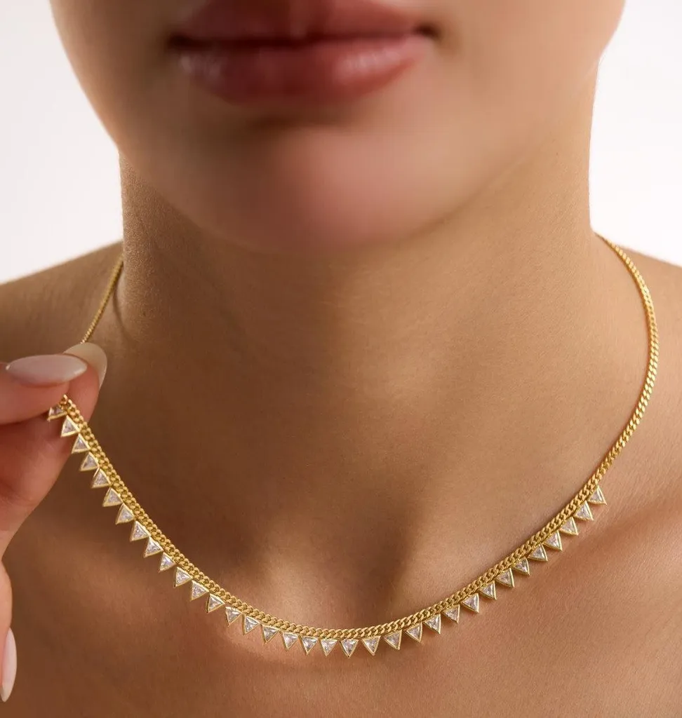 Collier pendentif triangle en argent doré, bijou minimaliste ajustable