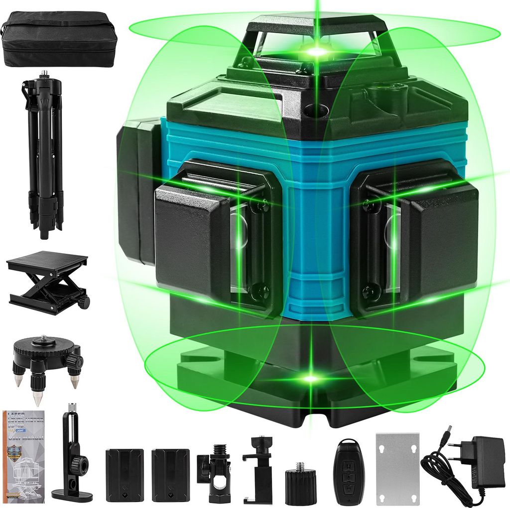 16 Linien Laser Level, Auto Selbstnivellierend, 360° Horizontal & Vertikal, Grünes Laserstrahl-Niveau, IP54 Staub- & Wasserdicht