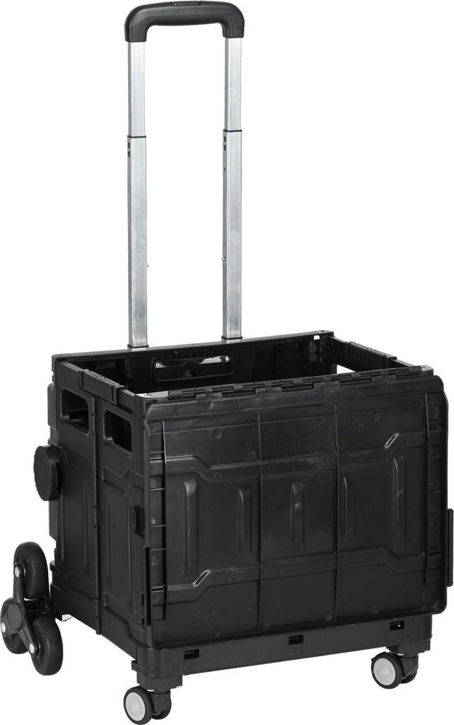 Klappbarer Einkaufswagen mit Teleskopgriff und Treppensteiger, Schwarz, bis 65 kg belastbar