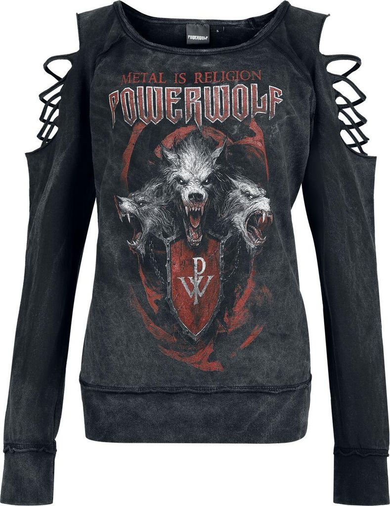 Powerwolf Sweatshirt Damen Triple Wolves dunkelgrau L