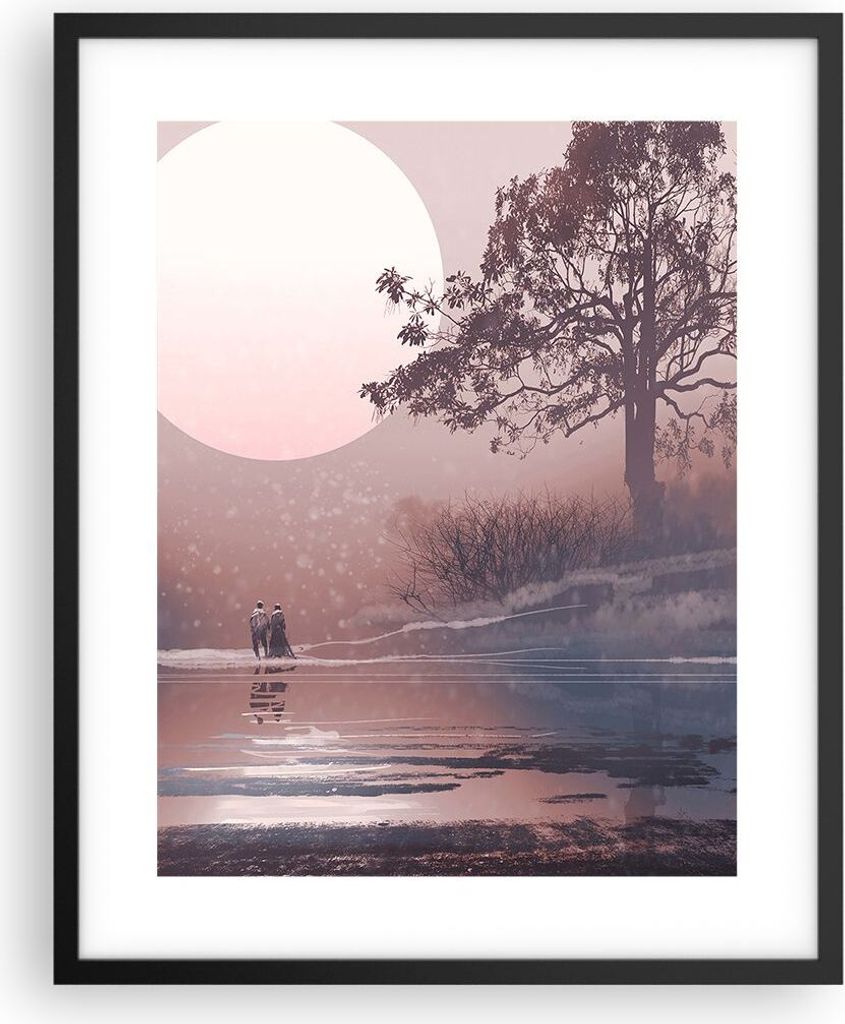 Gerahmtes Poster - Schwarzer Rahmen - Mond Paar Baum - 40x50 cm - Wand Bild - Wanddeko - Wandbilder - Kunstposter - Wandposter - Bilderrahmen - Bil...