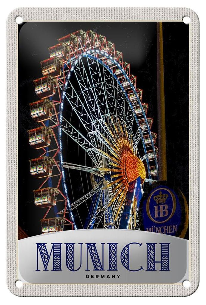 Blechschild Reise 12x18cm München Riesenrad Kirmes Schild