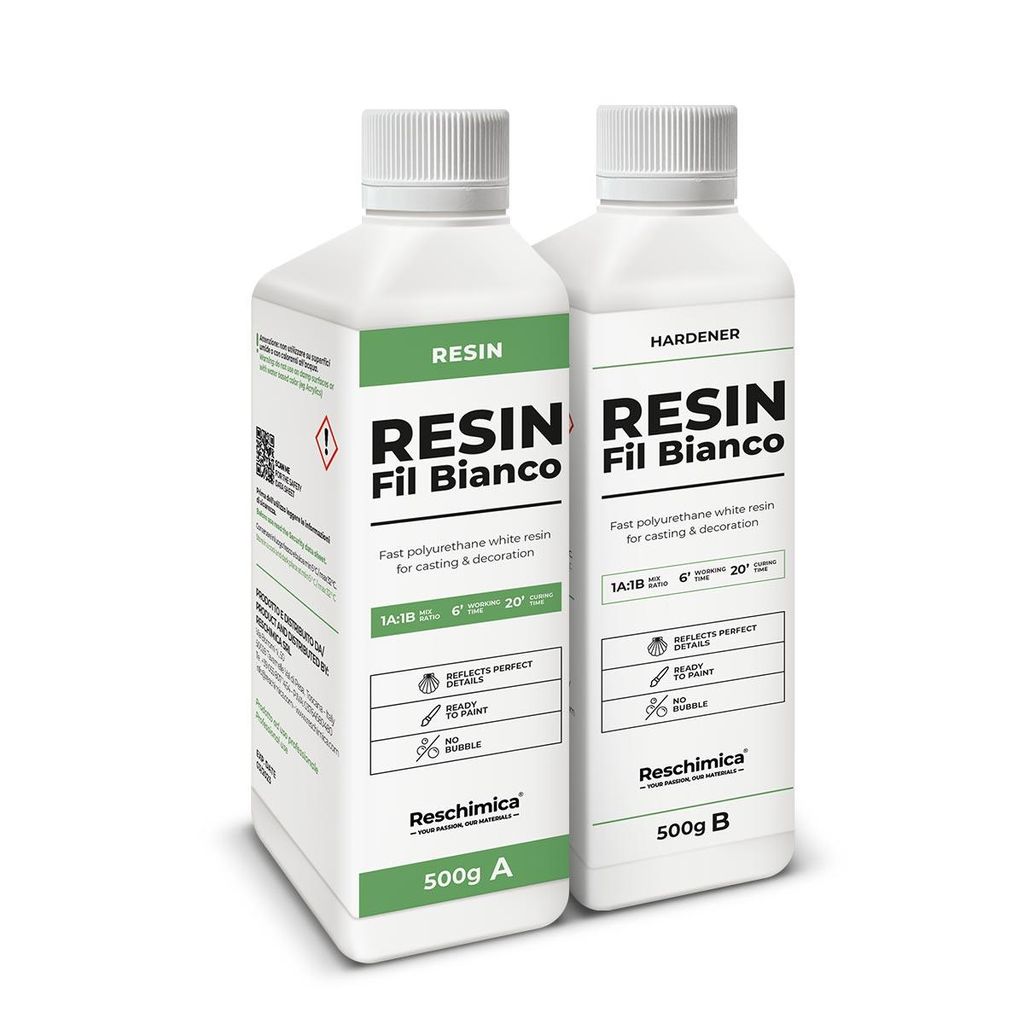 Weißes Zweikomponentenharz 1:1 FIL BIANCO, schnelle Aushärtung (15 Minuten), perfektes Finish, ideal für Harzkreationen, Dekorationen (1 kg)