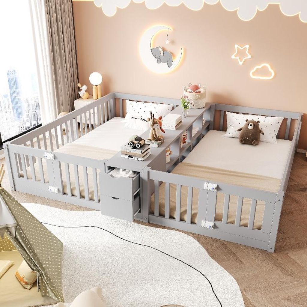 Letto per bambini 90x200 cm in legno, color grigio, con Immagine del prodotto 