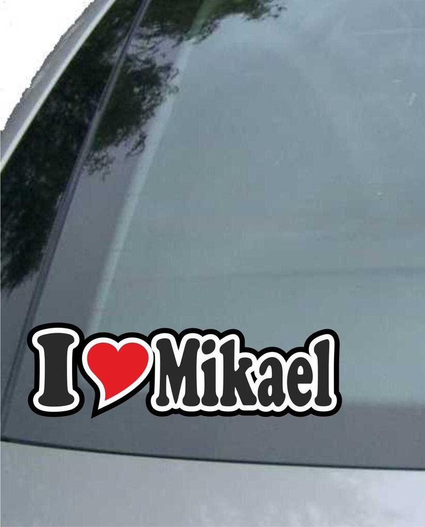 INDIGOS UG - Aufkleber / Autoaufkleber I Love Heart - Ich liebe mit Herz 15 cm - I LOVE Mikael - Auto LKW Truck - Sticker mit Namen vom Mann Frau Kind
