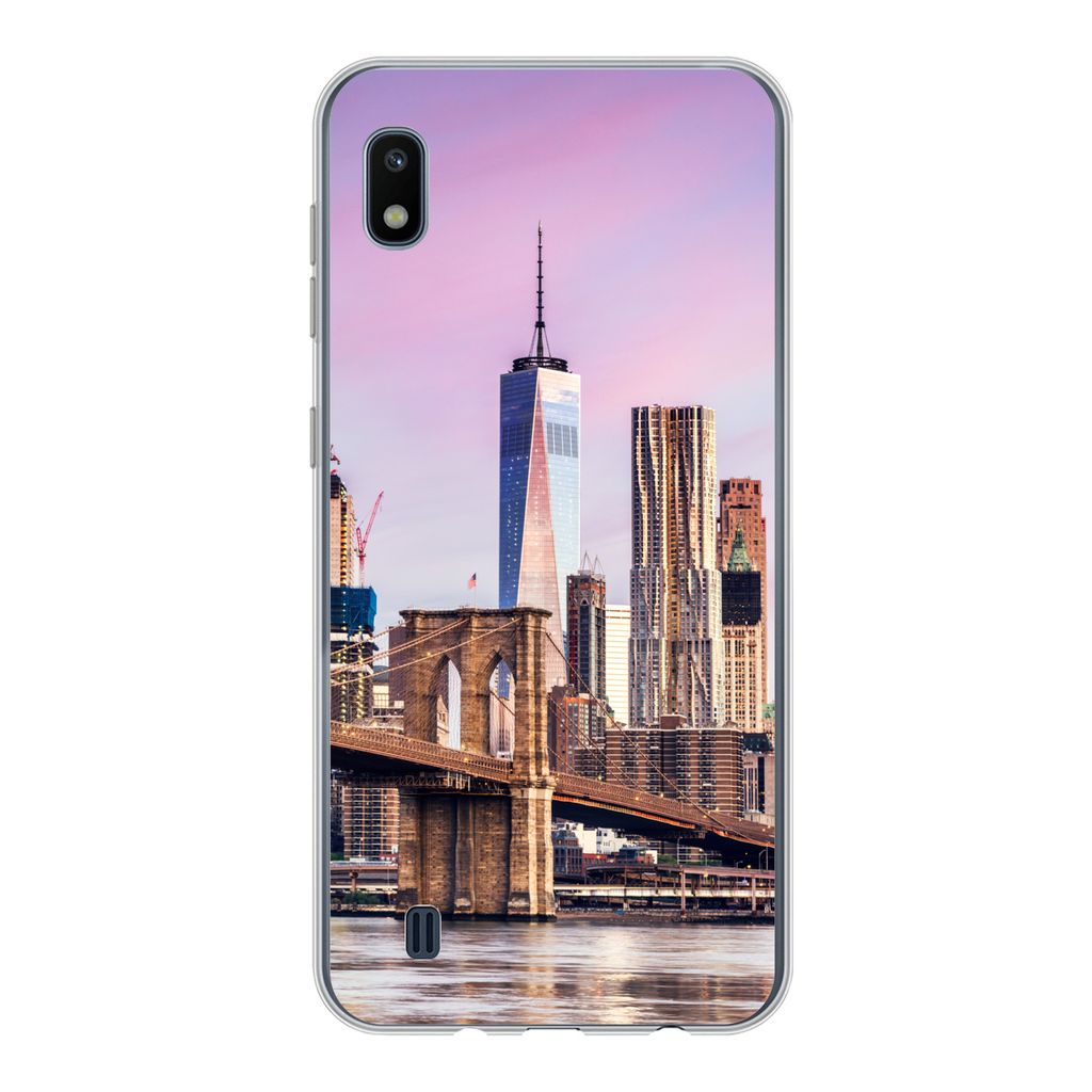 MuchoWow Handyhülle Schutzhülle Hülle für Samsung Galaxy A10 Brooklyn Bridge und die New Yorker Skyline Silikon Softcase Handy Hülle - Schut...