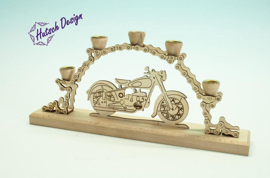 Motorradschwibbogen mit BK-Oldtimer-Motorrad und Kettenbogen, 5 Teelichter BxHxT 28x6x16cm NEU