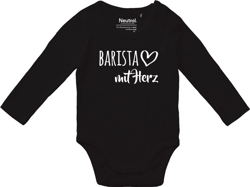 Huuraa Baby Body Barista mit Herz 68 Black Baumwolle Fairtrade Langarmbody Geschenkidee
