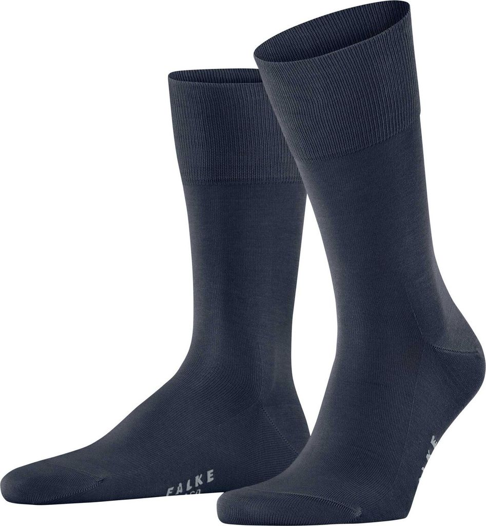 FALKE Herren Socken - Tiago, Strümpfe, Baumwolle, Logo, lang, einfarbig Blau 45-46