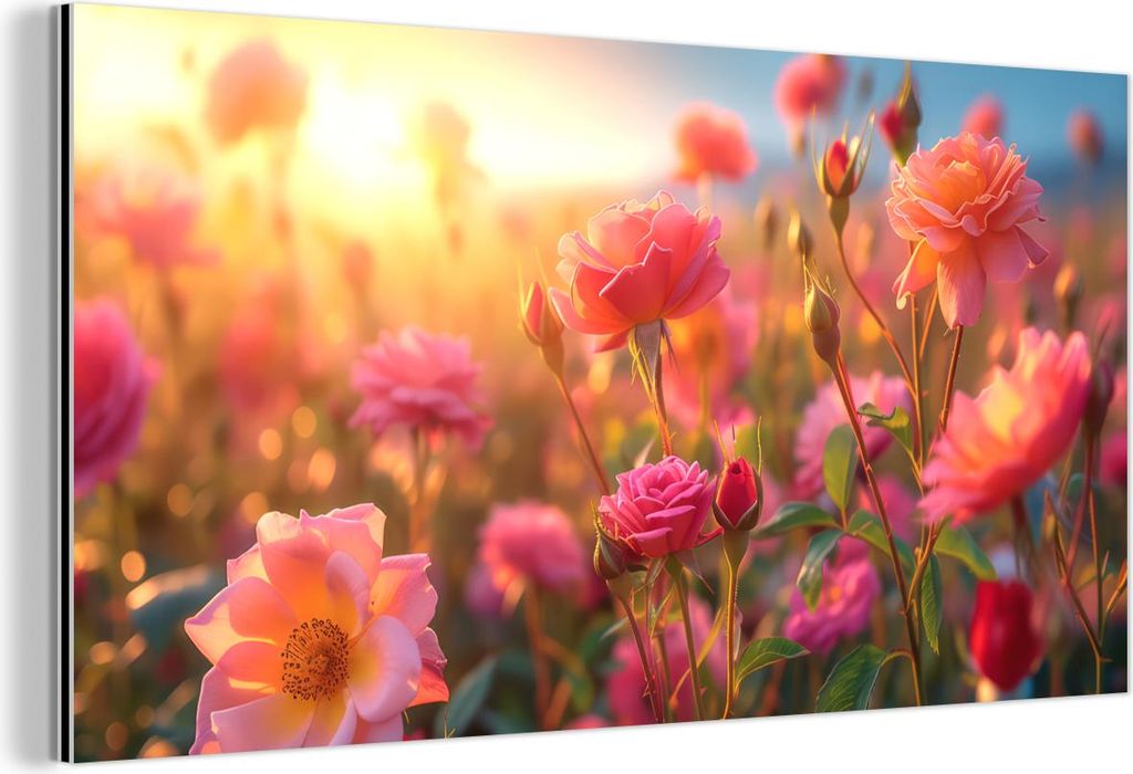 MuchoWow Wanddekoration Metall Metallbild Wandkunst 80x40 cm Blumen - Rosen - Natur - Rosa - Blume MuchoWow Aluminium Gemälde - Wanddekoration - A...