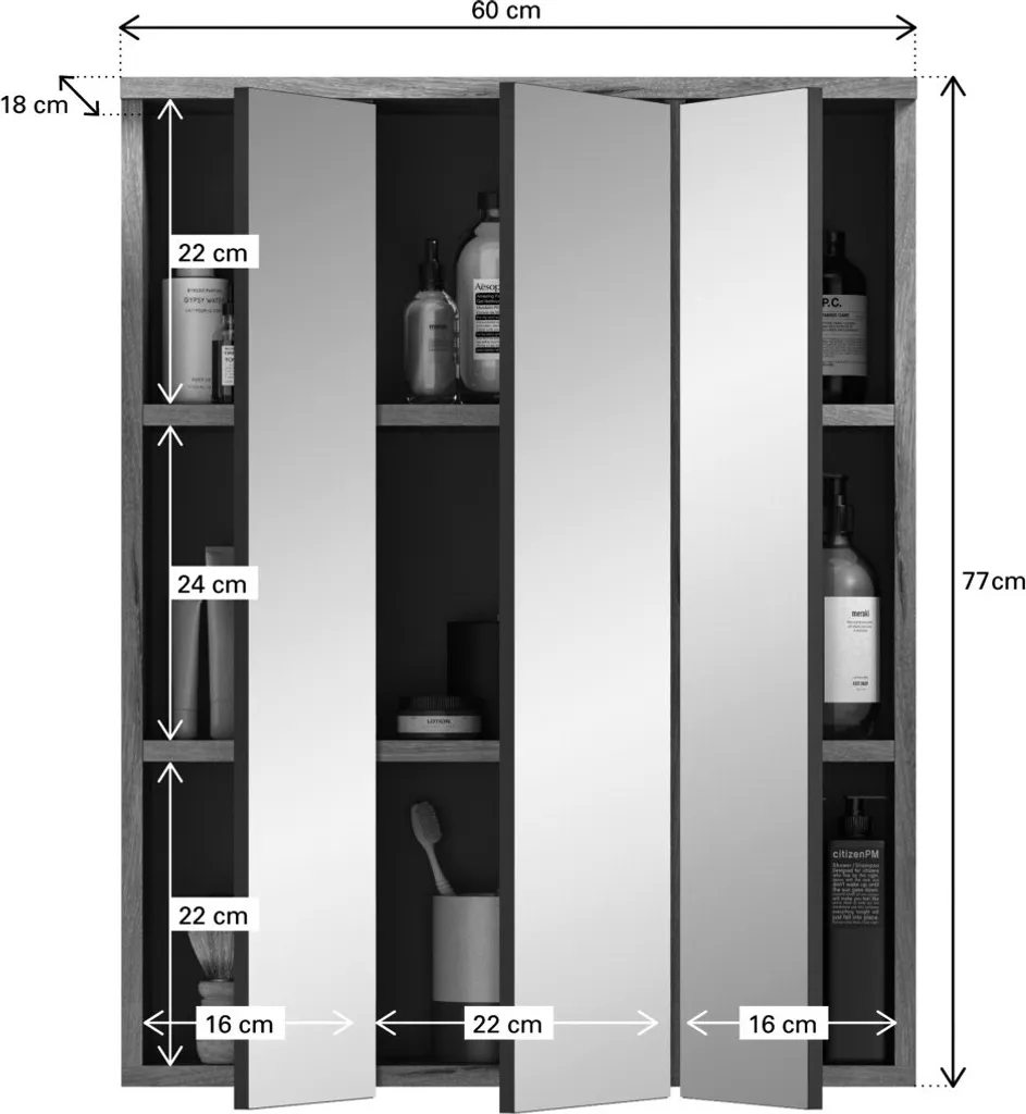 Ensemble salle de bain SEL meuble vasque et armoire LED gris et chêne - 5