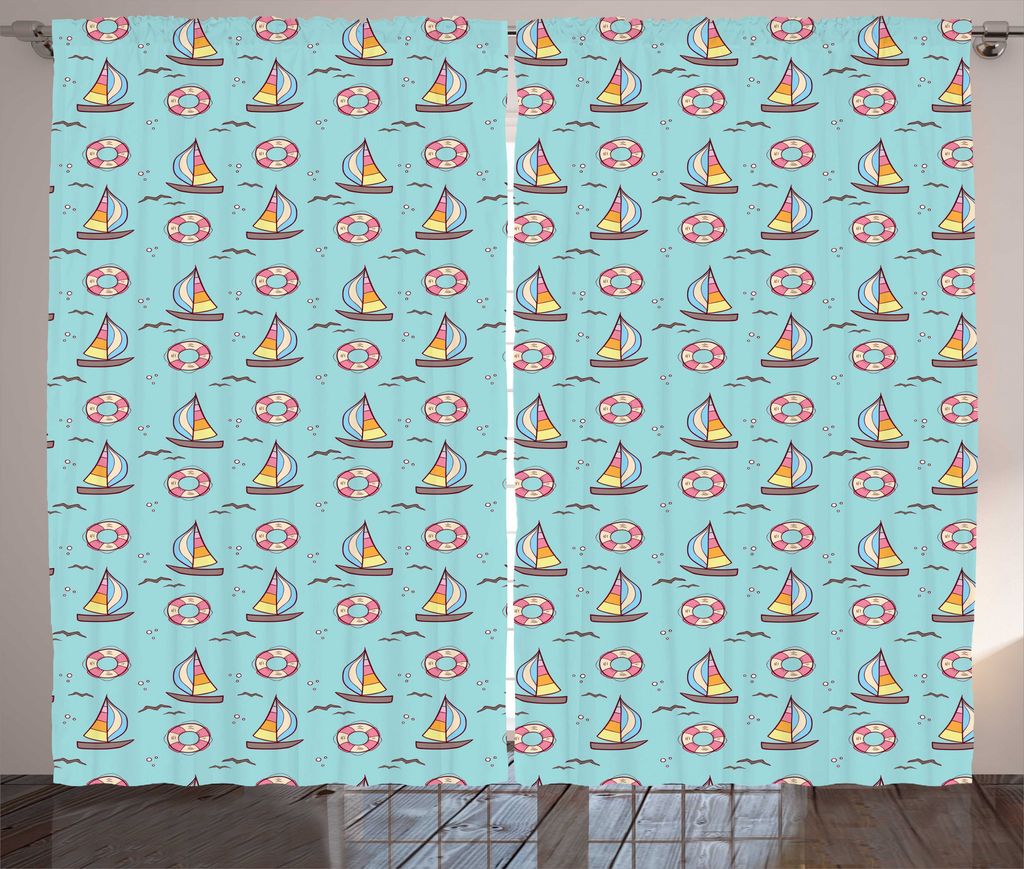 ABAKUHAUS Segeln Rustikaler Gardine, Seafoam Vögel Segel, Schlafzimmer Kräuselband Vorhang mit Schlaufen und Haken, 280 x 225 cm, Pale Seafoam Mu...