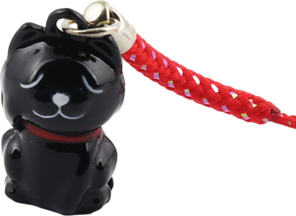 Schlüsselanhänger - schwarze Katze mit Glocke