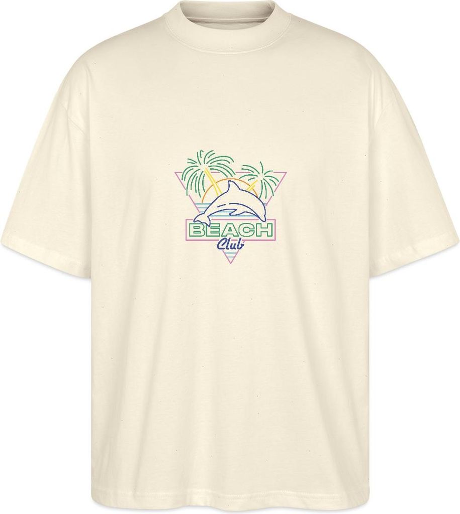 Spreadshirt Retro Beach Club Neon Sign Print Oversize Uni T-Shirt, L, Weißgrau