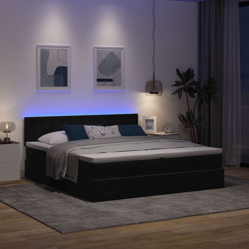 "2026 Promotion" Ottoman-Bett Schlafzimmer - mit Matratzen - & LEDs - Schwarz - 200x200 cm - Samt - Polsterbett CC17197