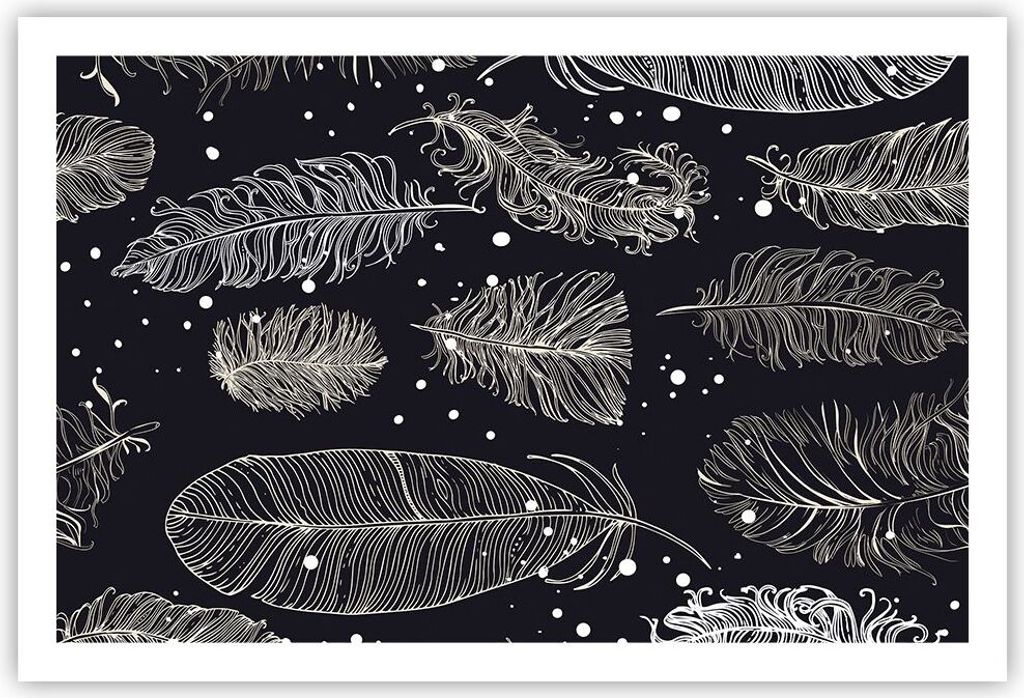 Poster - Poster ohne Rahmen - Federn Grafiken Gliederung - 91,5x61 cm - Wand Bild - Wanddeko - Wandbilder - Kunstposter - Wandposter - Bilder - Kun...