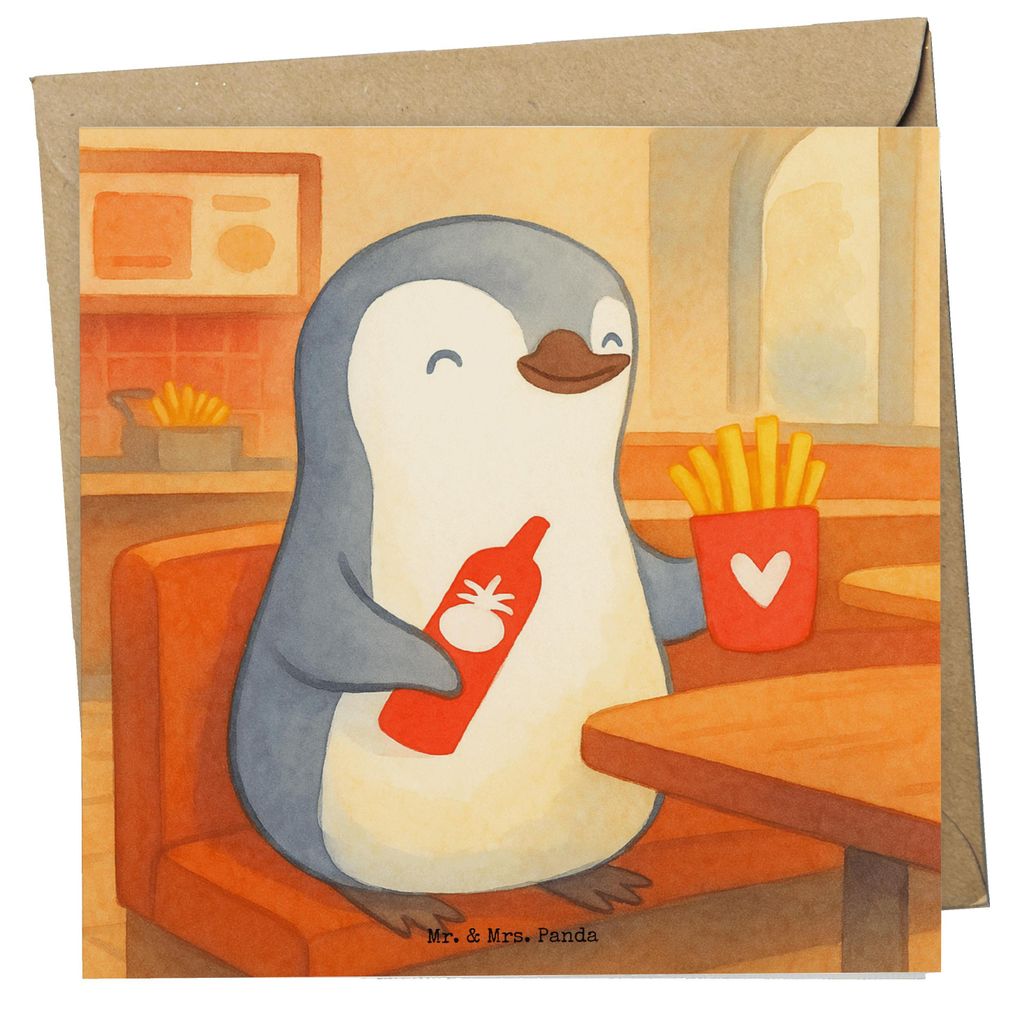 Mr. & Mrs. Panda Grußkarte Pinguin Pommes Design - Weiß - Geschenk, anlasskarte, für Frauen, Glückwunschkarte, doppelkarte, Hochzeitstag, faltk...
