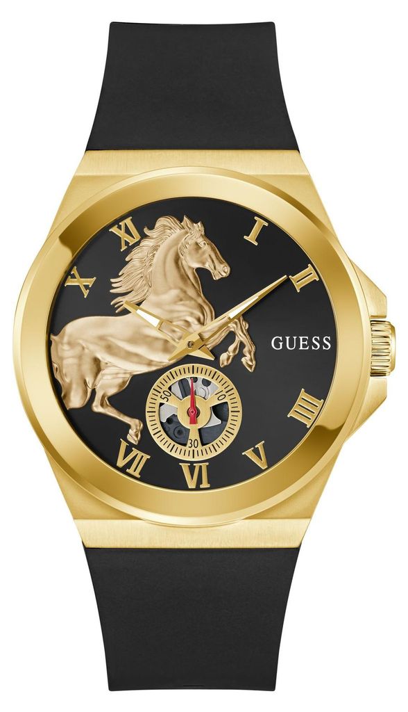 Guess Analoguhr Herren Vinyl 44mm 3ATM / Limited Edition Lunar New Year Black Gold Tone Analog Watch Schwarz Gold GW0979G1
