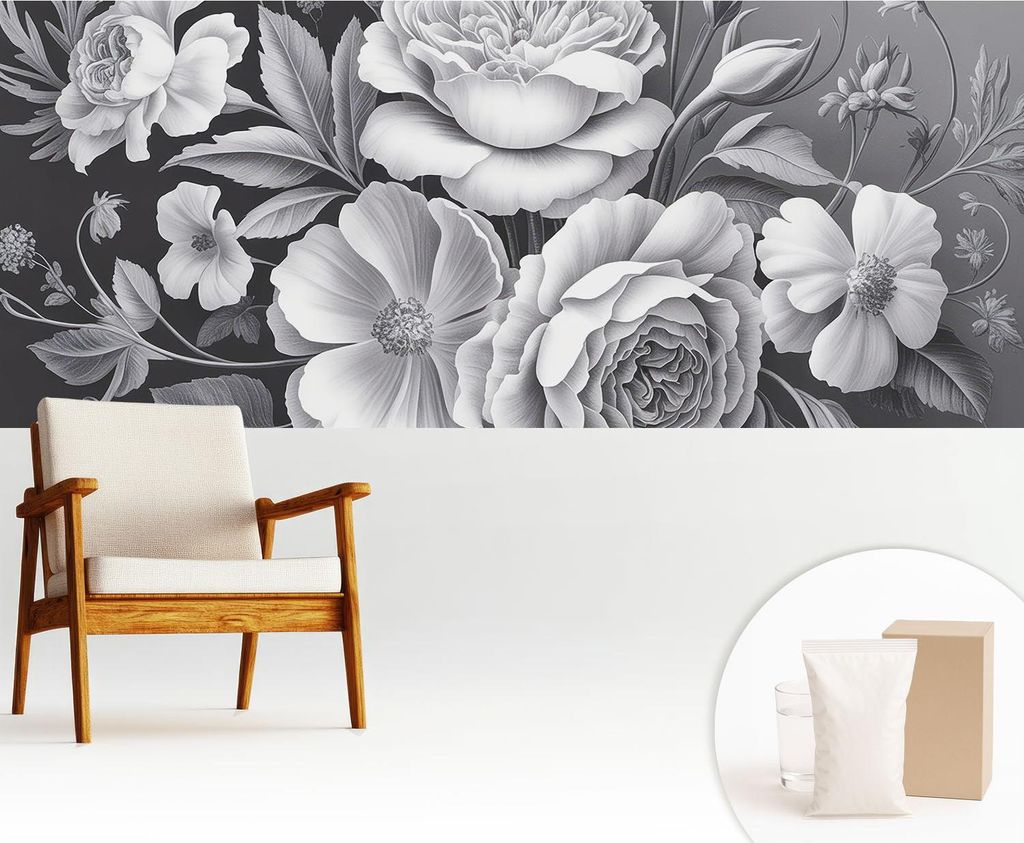 Fototapete - 250x104 cm - Tapete - Wandtapete - Wandbilder - Dekofolie - Tapete Folie - Wand - Dekoration - Wohnzimmer - Graue Blumen