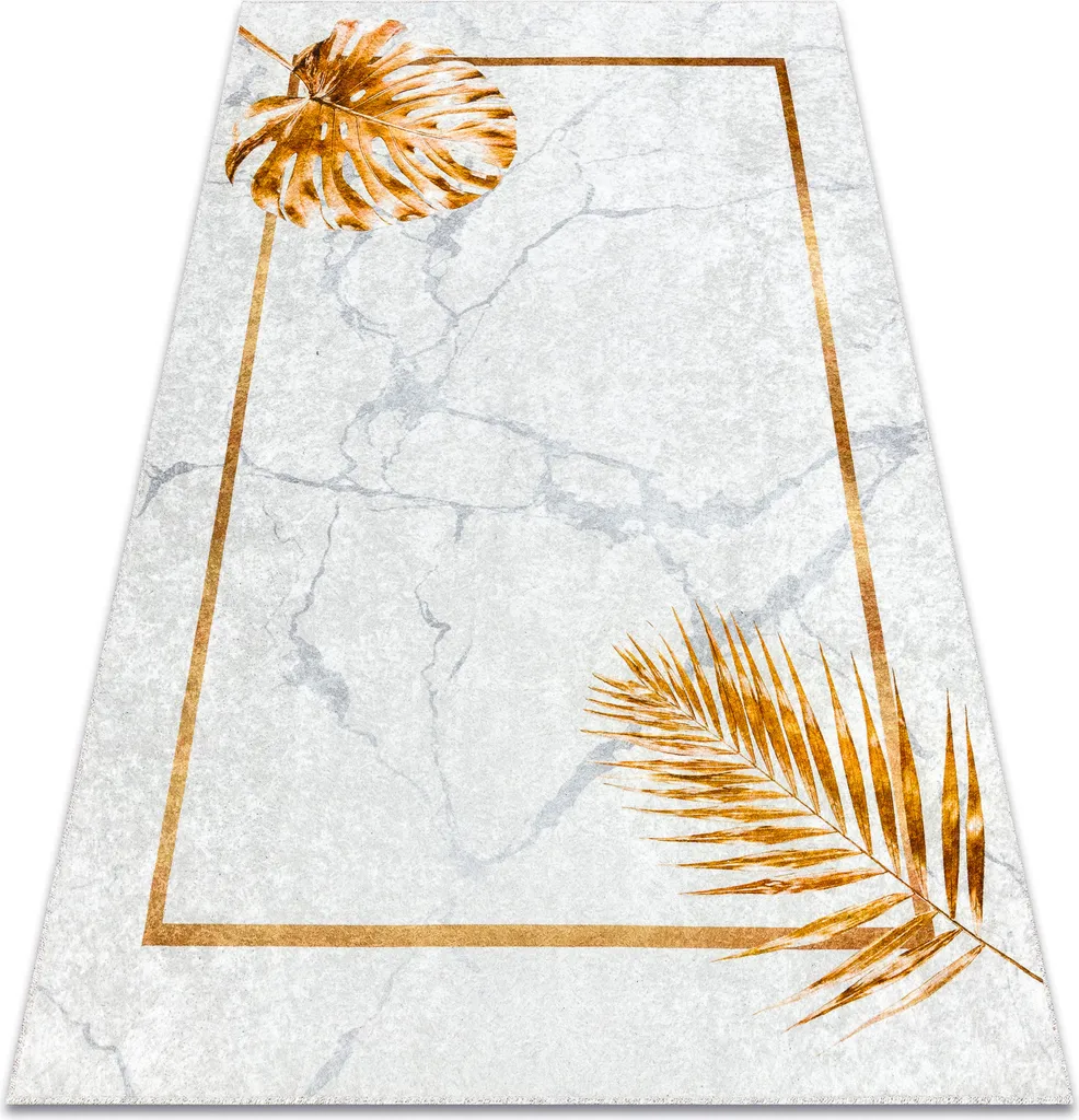 MIRO 51518.806 Tapis Lavable Motif Feuilles Gris et Gris Doré 80x150 cm