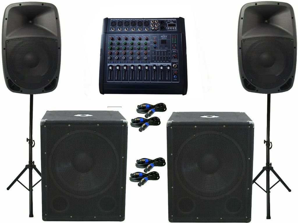 Das PA-SET 23 Powermixer Musikanlage DJ 2Wege Boxen USB Stativ Subwoofer 3600 W