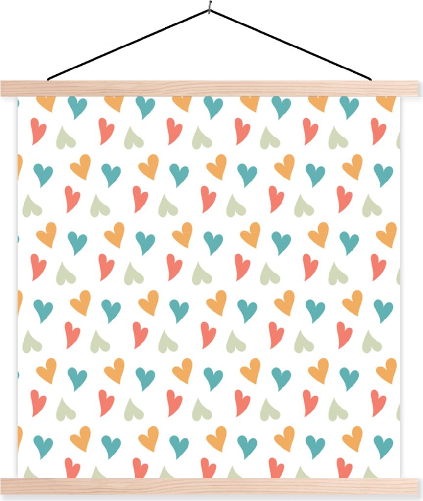 MuchoWow Textilposter Herz - Design - Orange 120x120 cm mit holzfarbenen Rahmen - Textil-Poster