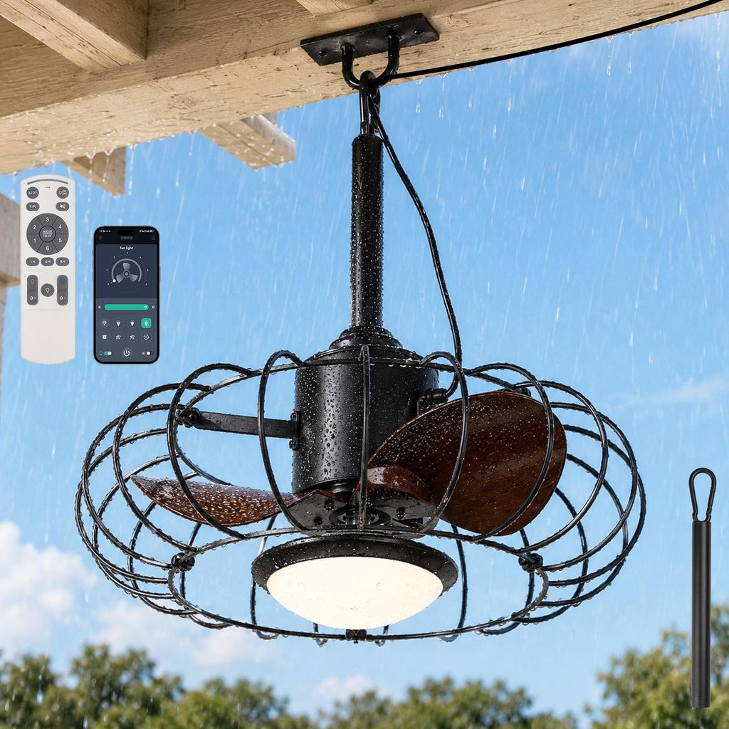 IP65 Outdoor Deckenventilator mit Stecker und Licht - 5m Produktbild 