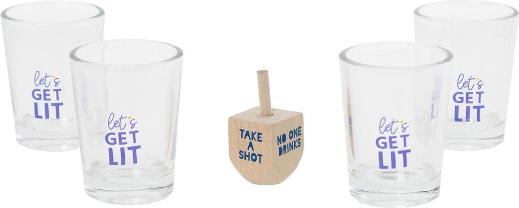 Trinkspiel Kreisel mit 4 Schnapsgläsern