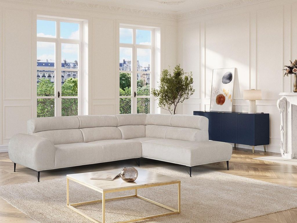 Rechtes Ecksofa mit beigem Chenille-Bezug - MALIADA