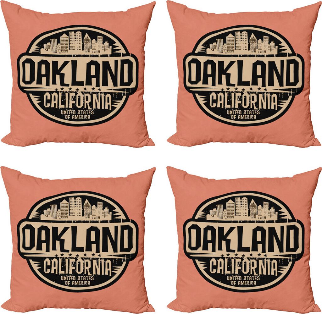 ABAKUHAUS Oakland Kissenbezug Set (4 Stück), Kalligraphisches Stempel-Entwurf, Moderner Doppelseitiger Digitaldruck, 60 cm x 60 cm, Ecru Koksgraue