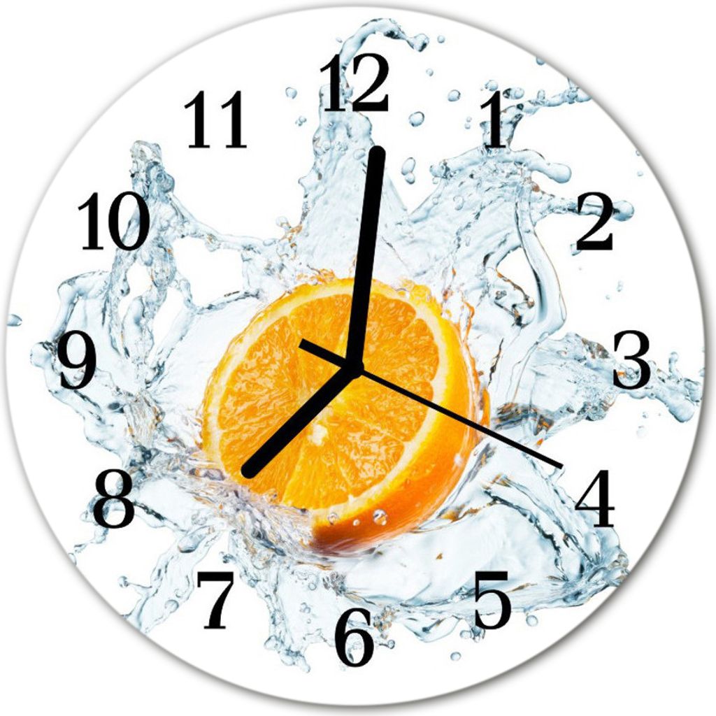 Glasuhr Wanduhr Küchenuhr Echt-Glas 30fi cm Wasser Orange orange