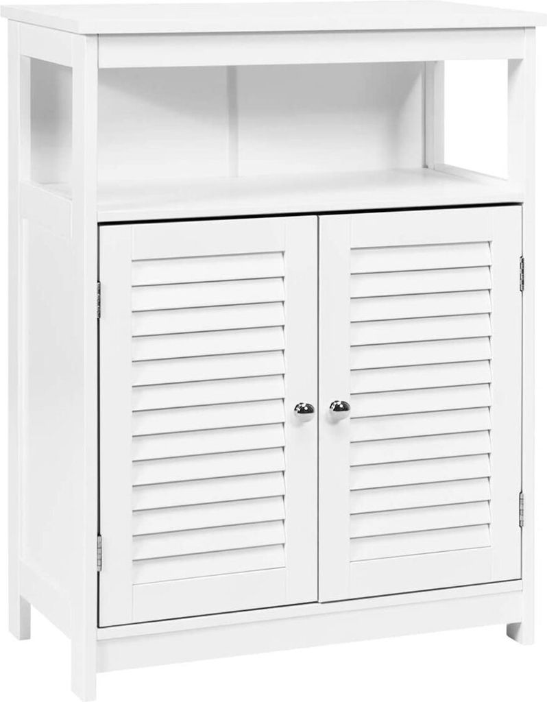 Badezimmerschrank Badschrank, Aufbewahrungsschrank Regal aus Holz, Badkommode mit hoehenverstellbarem Einlegeboden, Sideboard mit 2 Jalousie Türen...