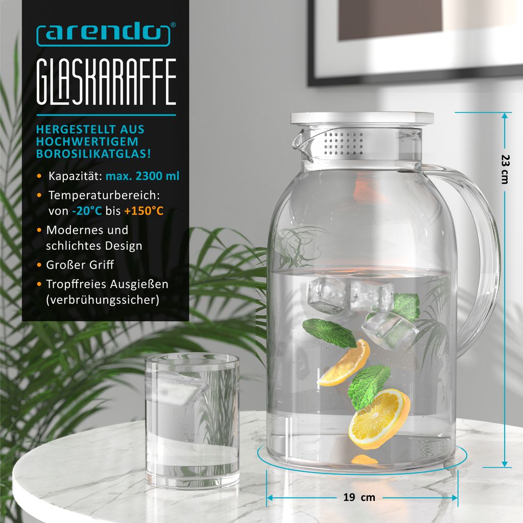 2 pezzi Caraffe per acqua da 1L (32oz) con coperchio a ribaltamento