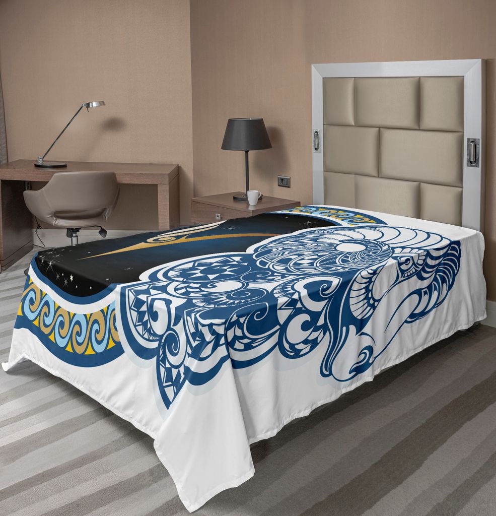 ABAKUHAUS Tierkreis Bettlaken, Astrologisches Widder-Symbol mit Horned Head Ram Goat-Tier-terrestrischem Ereignis-Bild, weiches bequemes oberes Bet...