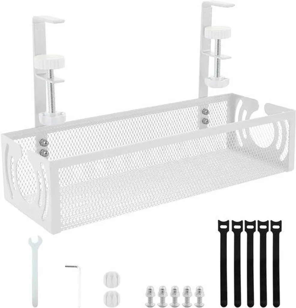 Support de câbles sous bureau blanc pour éviter les fils qui traînent