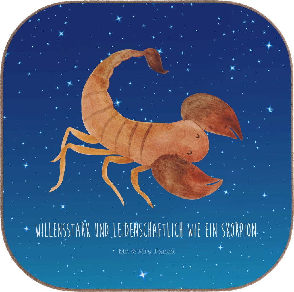 Mr. & Mrs. Panda Tassenuntersetzer Sternzeichen Skorpion - Sternenhimmel Blau - Geschenk, Geburtstag Oktober, Coaster, gläseruntersetzer, Skorpion...