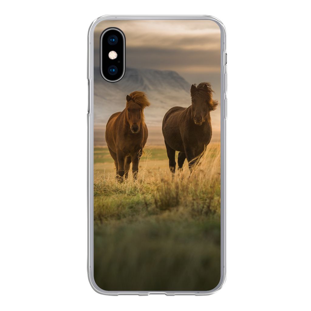 MuchoWow Handyhülle Schutzhülle Hülle für iPhone X Pferde - Luft - Gras Silikon Softcase Handy Hülle - Handyhülle