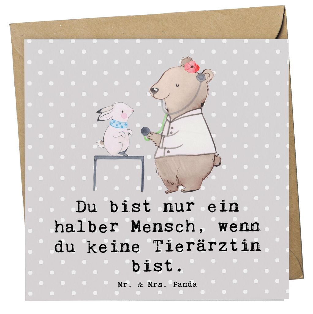 Mr. & Mrs. Panda Grußkarte Tierärztin Herz - Grau Pastell - Geschenk, anlasskarte, doppelkarte, faltkarte, Klappkarte, Glückwunschkarte