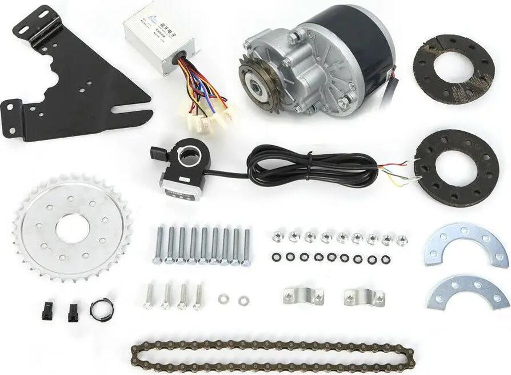 E-Bike Umbausatz - Bürstenmotor - 24V - 301–400 W - Daumengas - Universal - Schwarz