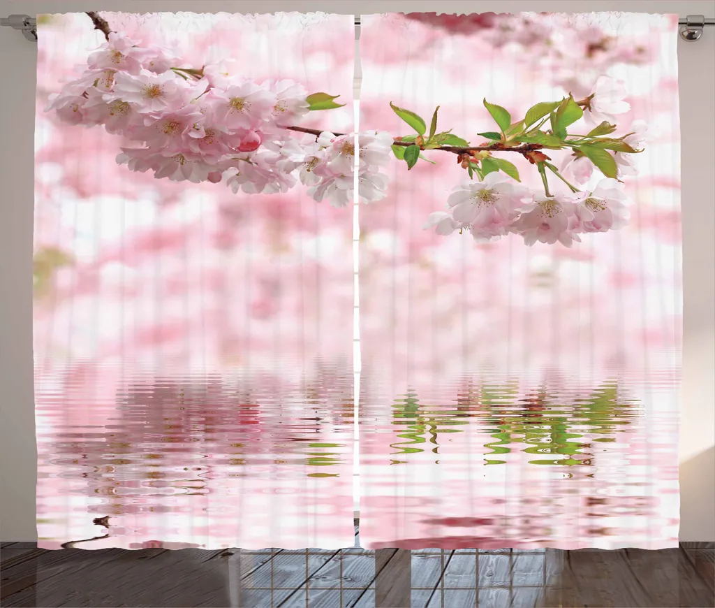 ABAKUHAUS Rideau Fleur Rustique Rose Pâle 280x225 cm Branche Fleurie