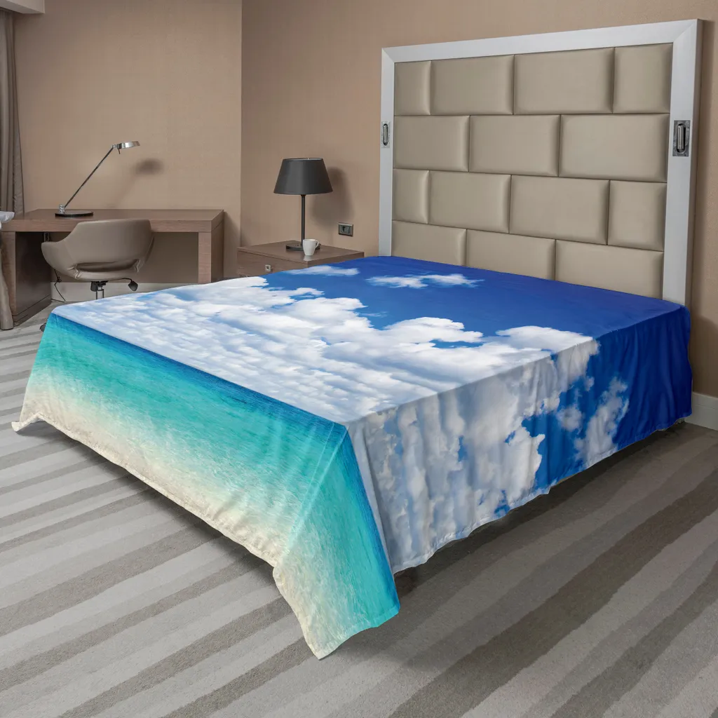 Drap de lit ABAKUHAUS Océan Paradis Hawaï 275 x 260 cm Turquoise Blanc