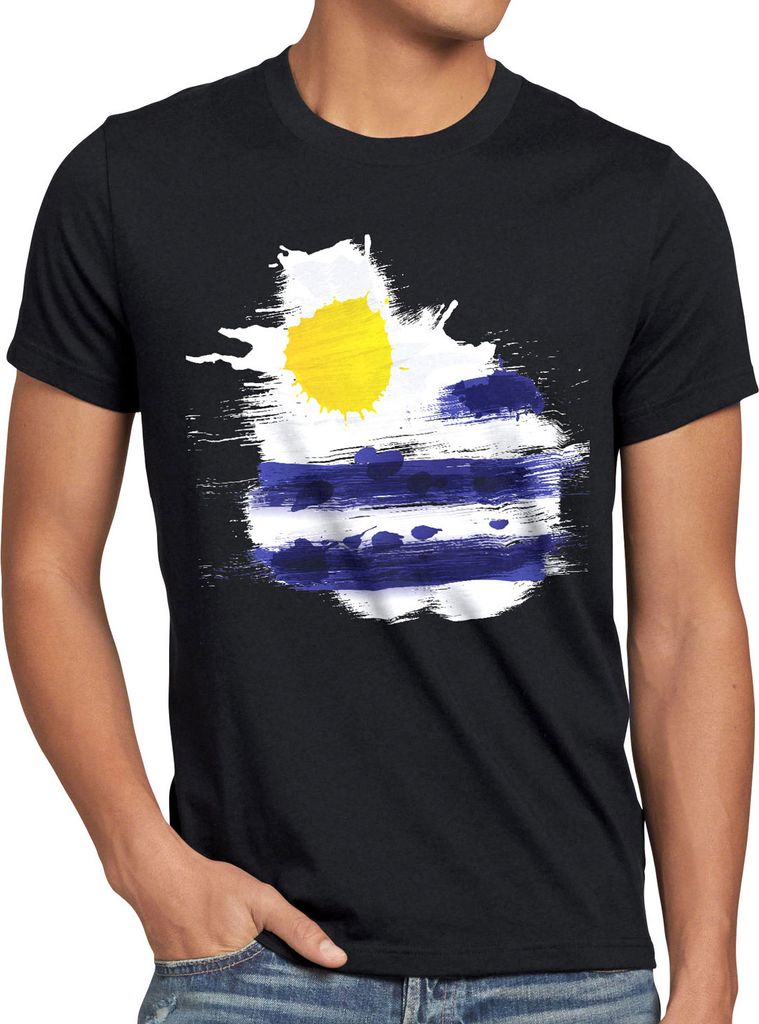 BaumwolleCloud Flagge Uruguay Herren T-Shirt Fußball Sport Flag WM EM Fahne