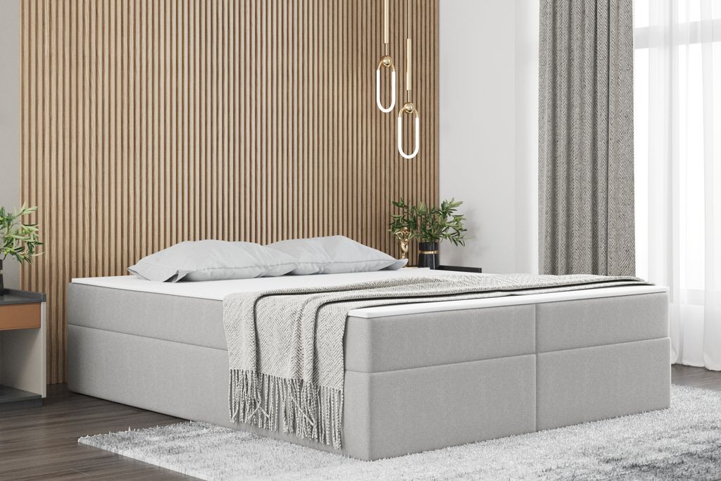 Kaiser Möbel Boxspringbett mit bettkasten matratze topper Ruben, viele Farben viele Größen Aschgrau 180x200 cm H2-Pocket