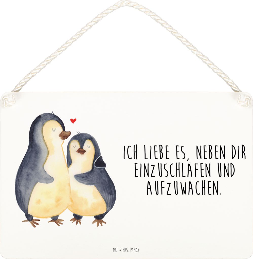 Mr. & Mrs. Panda Schild Pinguine Einschlafen DIN A5 - Weiß Produktbild 