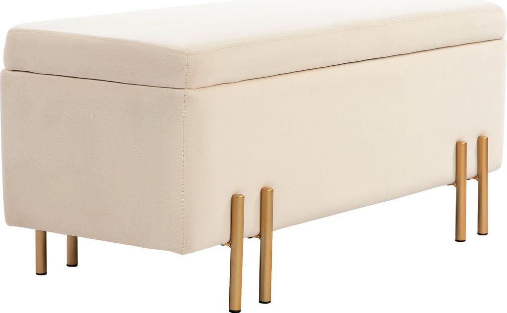 Polsterbank mit Stauraum, Truhenbank aus Schaumstoff und Metall, Kautschukholz, 100x40x42 cm, Beige - Praktische Sitzbank mit Staufach