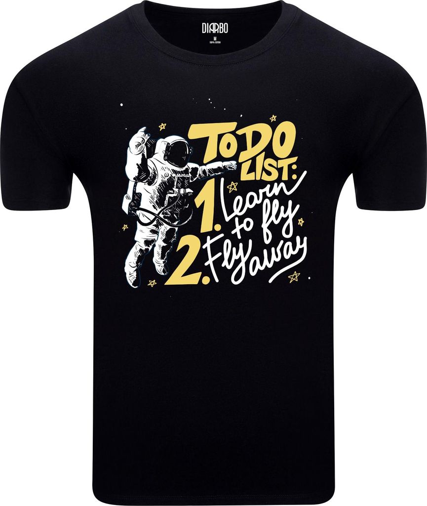 Diarbo Herren T-Shirt mit Weltraum-Druck Aufgabenliste Schwarz Gr.XS