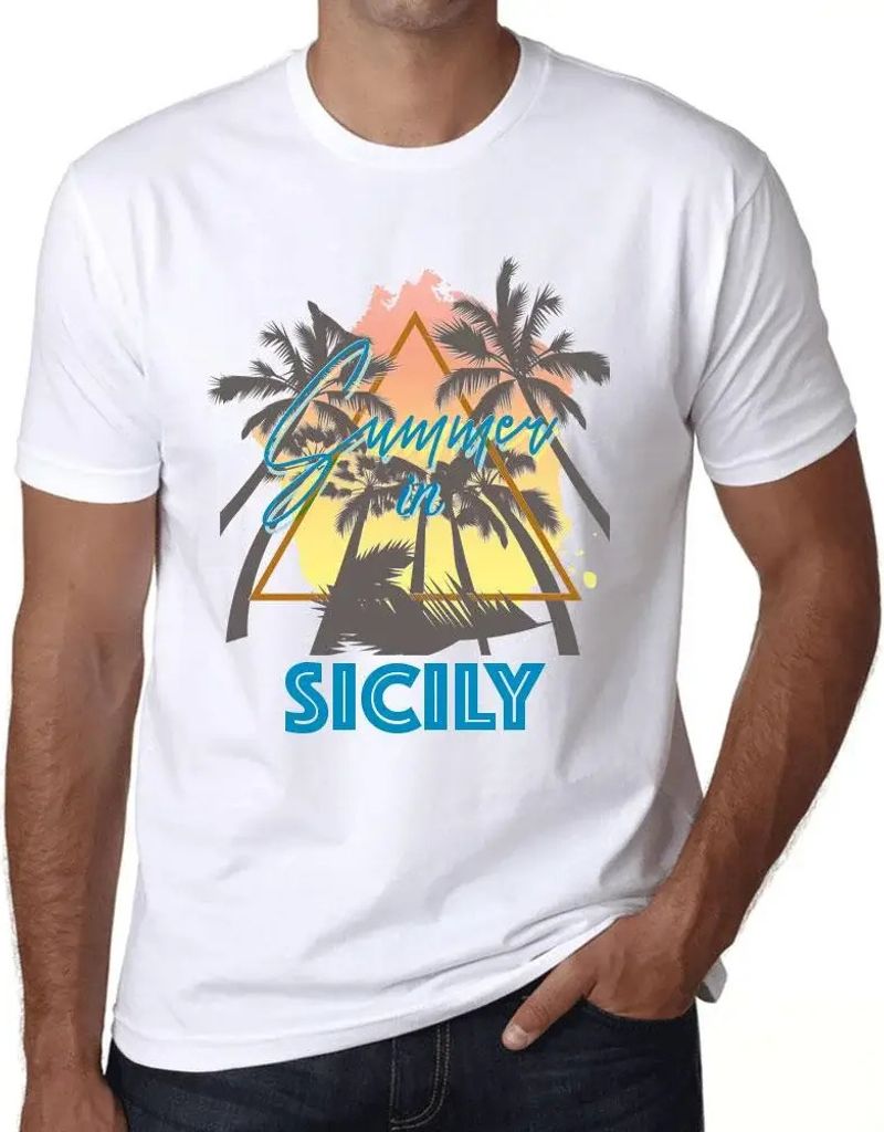 Herren Grafik T-Shirt Palme Sonnenschein Sommer in Sizilien – Palm, Sunshine, Summer In Sicily – Öko-Verantwortlich Vintage Jahrgang Kurzarm L...