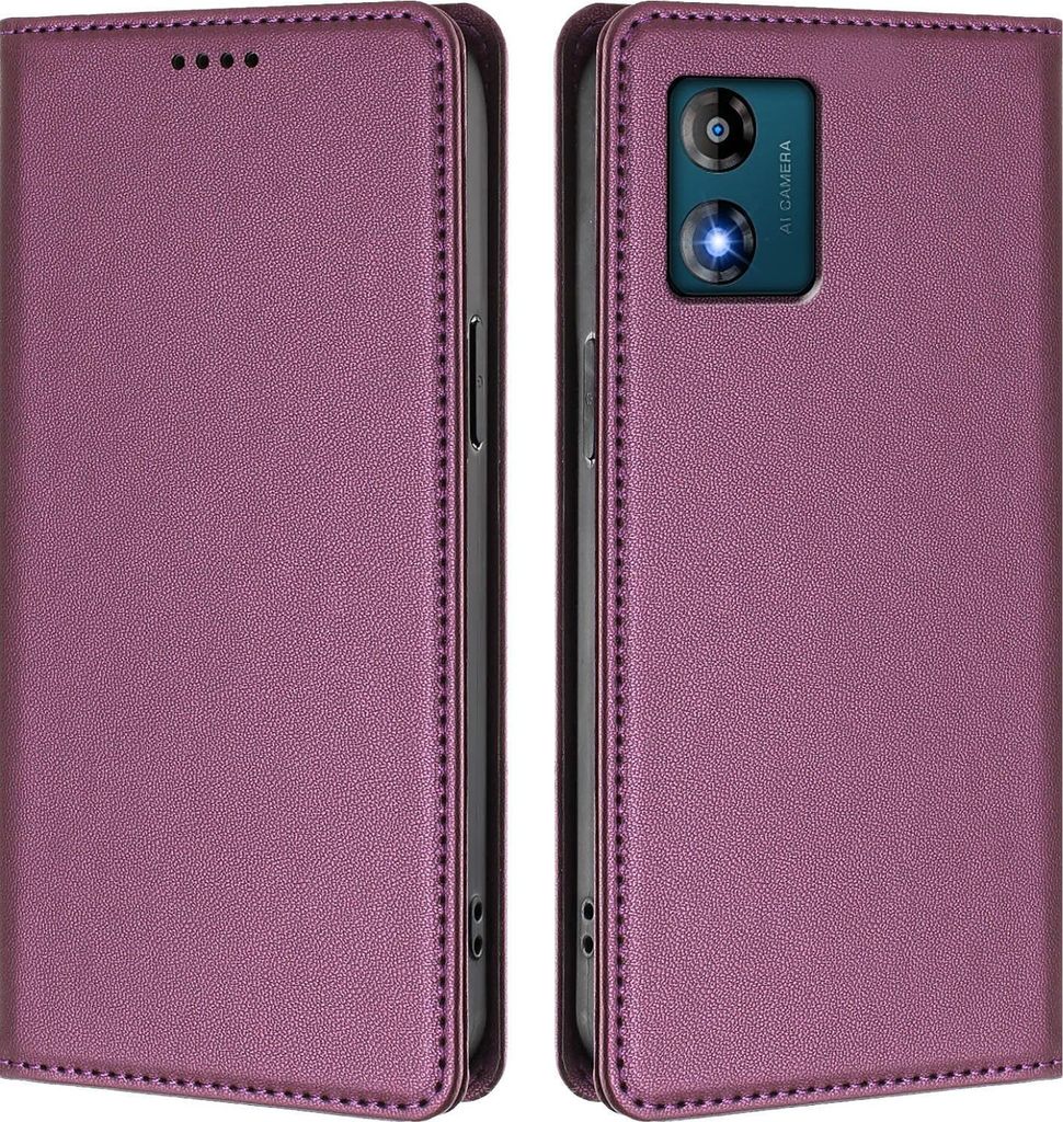 Handyhülle für Motorola Moto E13, Kunstleder Klapphülle Stoßfeste Magnetische Hülle mit Ständer Lila