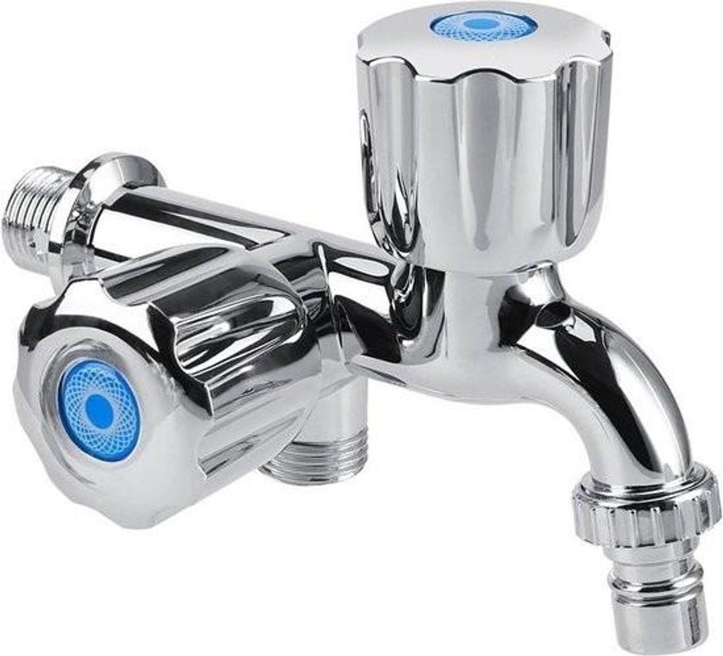 Kaltwasserhahn aus ABS-Kunststoff - Waschmaschinen-Spülbeckenhahn - Doppelauslauf G1/2 - Online bestellen.