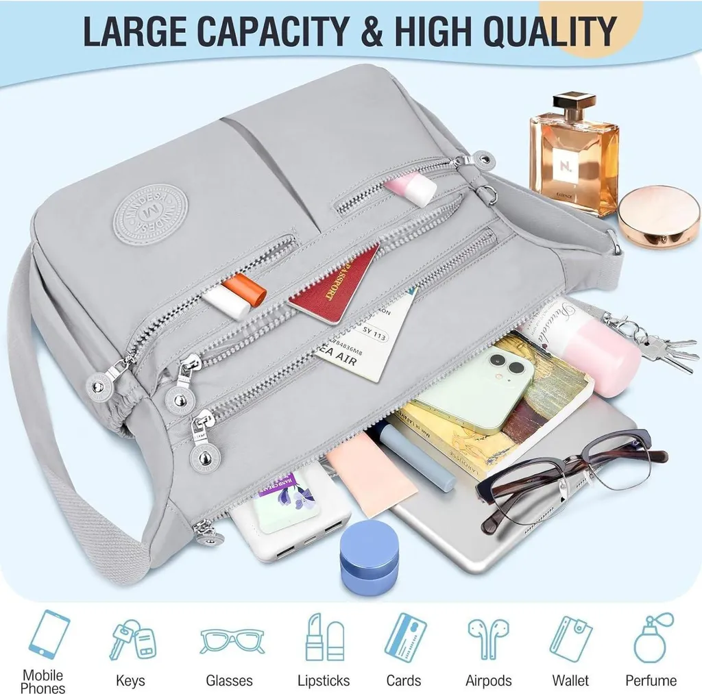 Borsa a Tracolla TEUEN Grande per Viaggi - Nylon Antifurto e Impermeabile - 10